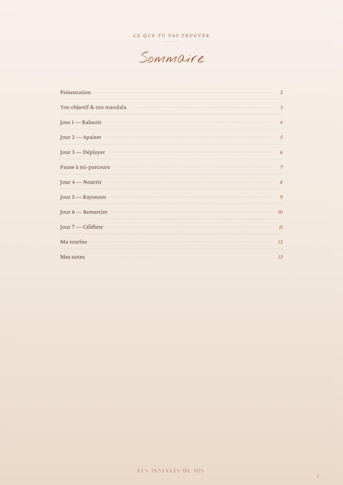 Page intérieure — Le sommaire