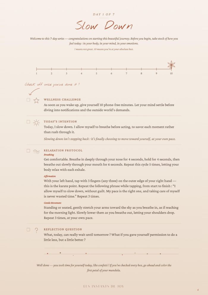 Page intérieure — Day 1 — Slow Down